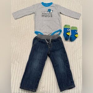 Gymboree Gray 'I Give Monster Hugs' Onesie and Gray Fleece Lined Jeans size18-24